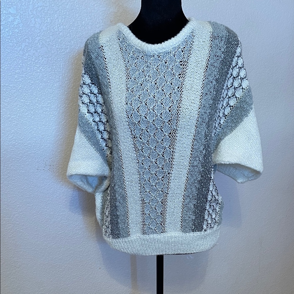 Koret Cream and Gray Openwork Knit Pullover